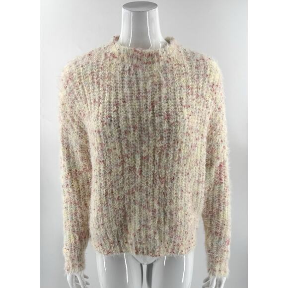 Altard State Mock Neck Fuzzy Sweater Sz XXS Womens Pastel Pink Yellow Loose Fit - Picture 1 of 7